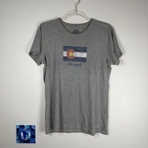 LIFE IS GOOD Colorado Flag Women's Gray Crusher Short Sleeve Tee Shirt Medium